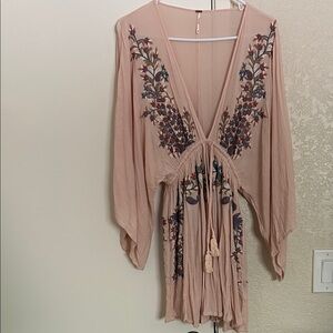 Free People Blush Pink V-Neck Romper with Embroidery Detail size xs